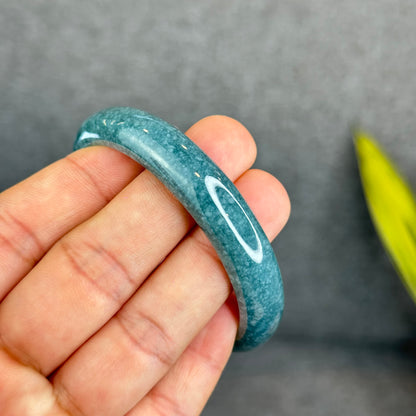 Natural Dark Blue Water Jadeite Jade Banlge Leaf Style Size 56.5 mm