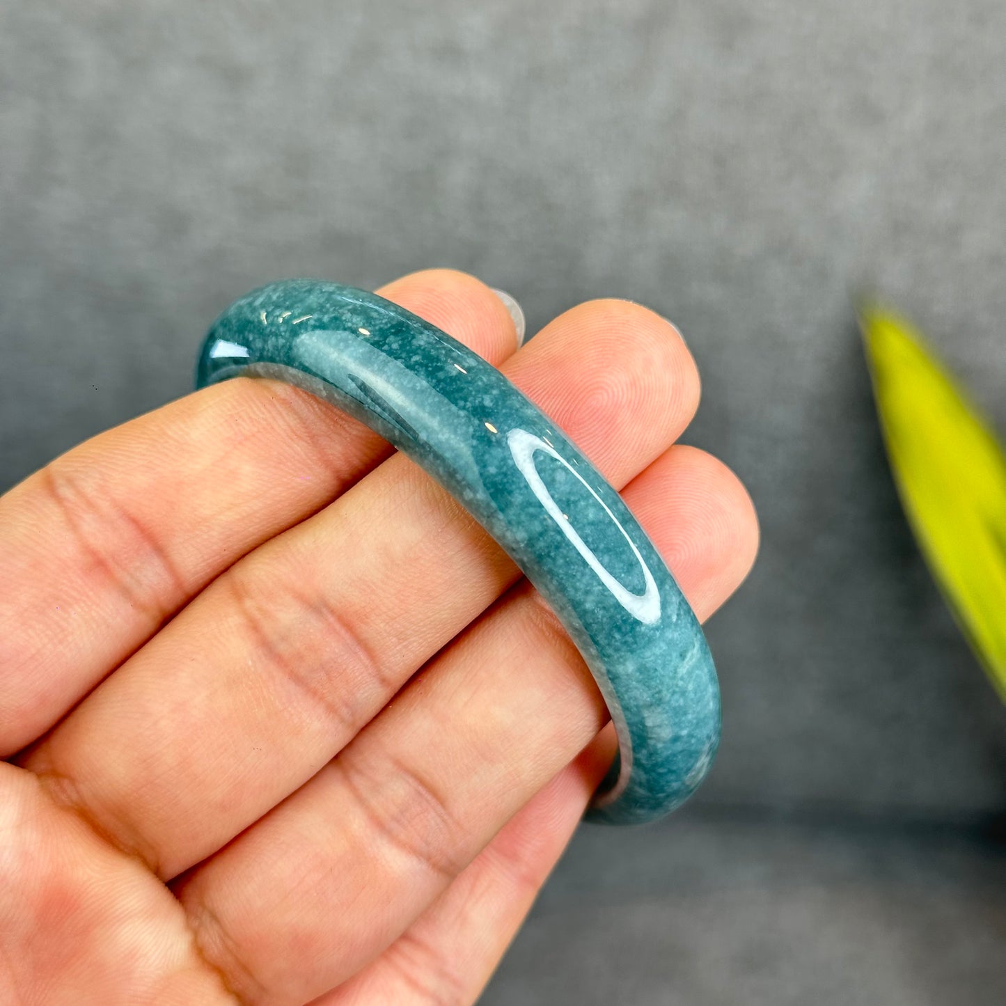 Natural Dark Blue Water Jadeite Jade Banlge Leaf Style Size 56.5 mm