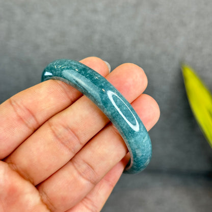 Natural Dark Blue Water Jadeite Jade Banlge Leaf Style Size 56.5 mm