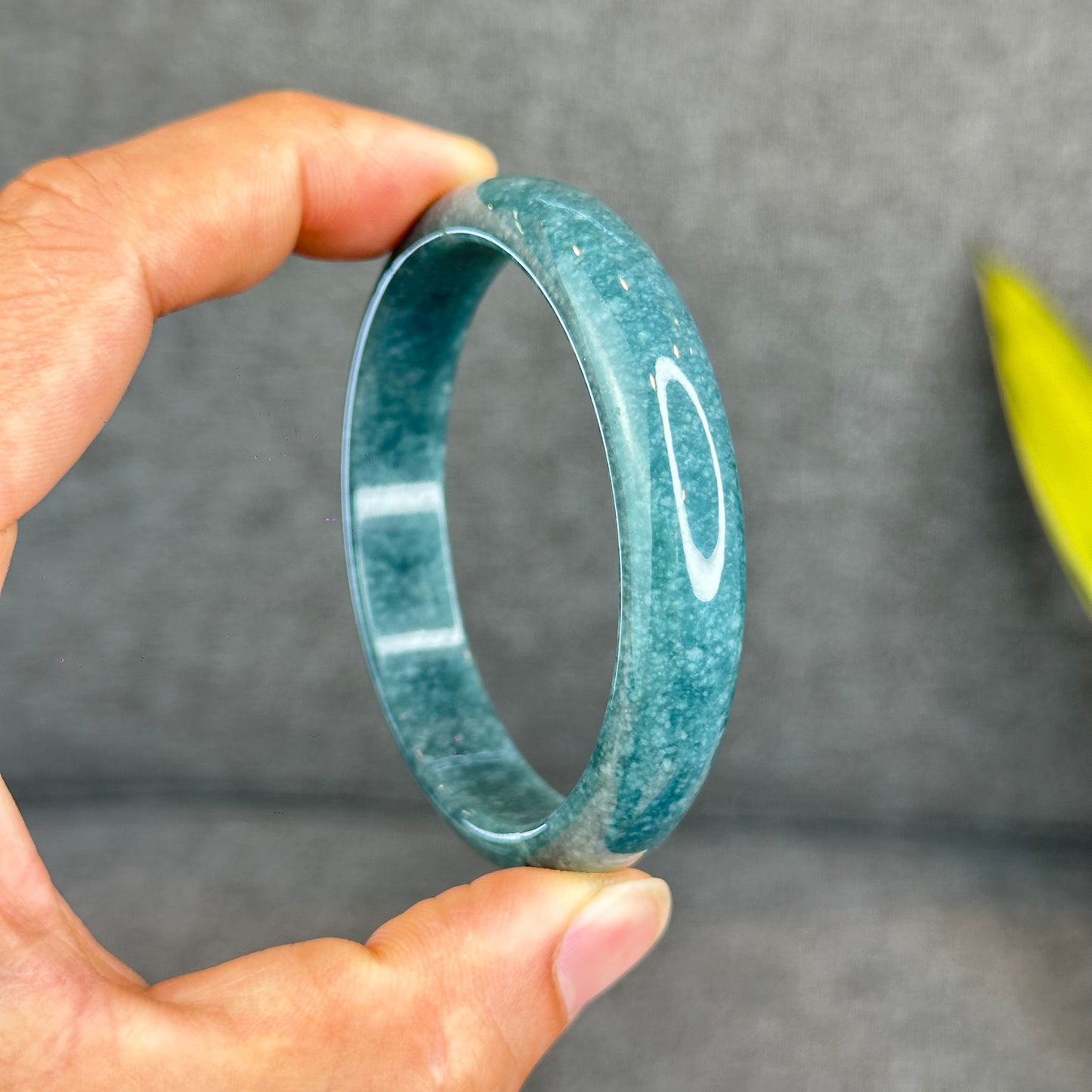 Natural Dark Blue Water Jadeite Jade Banlge Leaf Style Size 56.5 mm