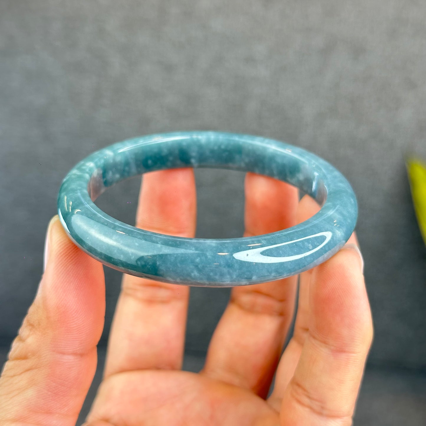 Natural Dark Blue Water Jadeite Jade Banlge Leaf Style Size 58 mm