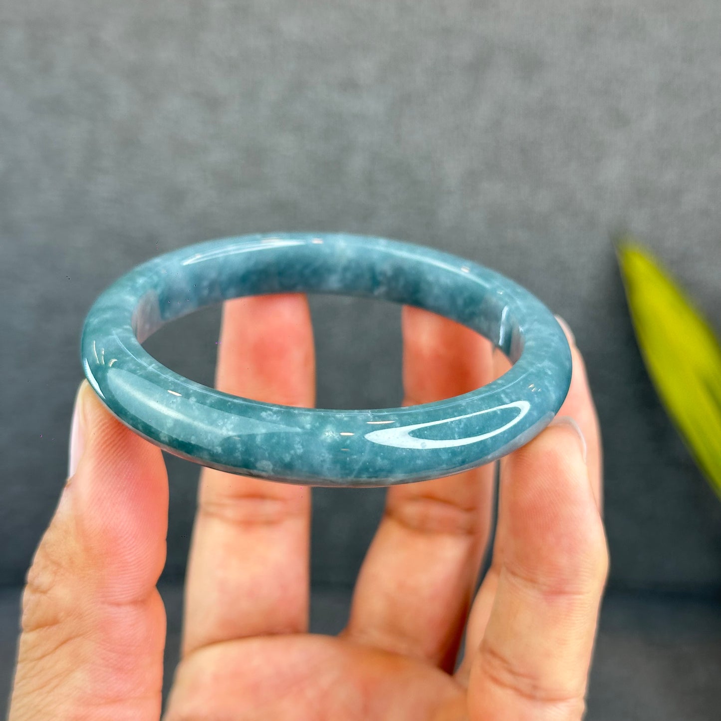 Natural Dark Blue Water Jadeite Jade Banlge Leaf Style Size 58 mm