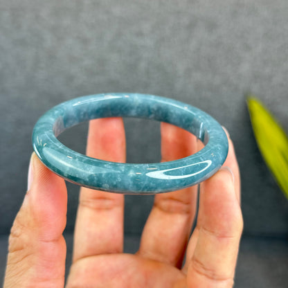 Natural Dark Blue Water Jadeite Jade Banlge Leaf Style Size 58 mm