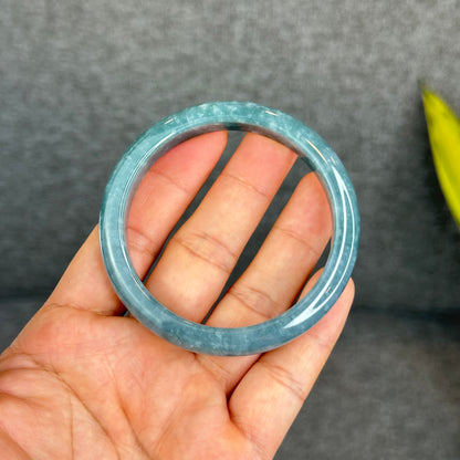 Natural Dark Blue Water Jadeite Jade Banlge Leaf Style Size 58 mm