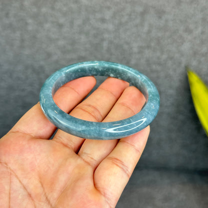 Natural Dark Blue Water Jadeite Jade Banlge Leaf Style Size 58 mm