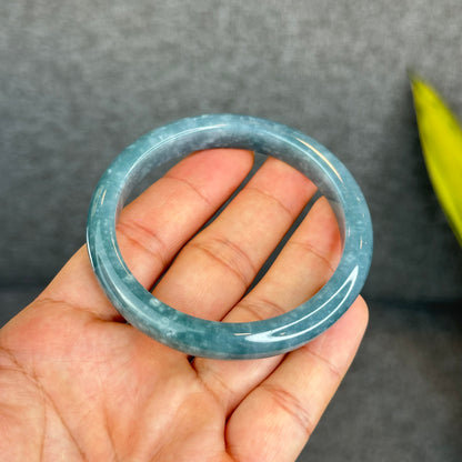 Natural Dark Blue Water Jadeite Jade Banlge Leaf Style Size 58 mm