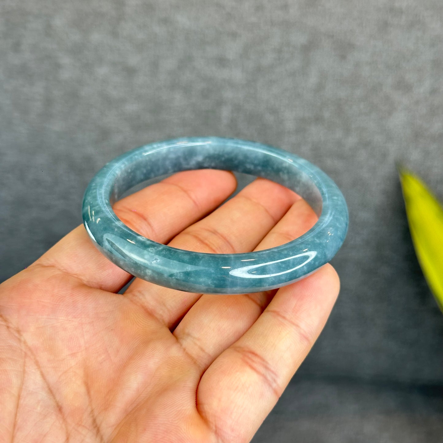 Natural Dark Blue Water Jadeite Jade Banlge Leaf Style Size 58 mm