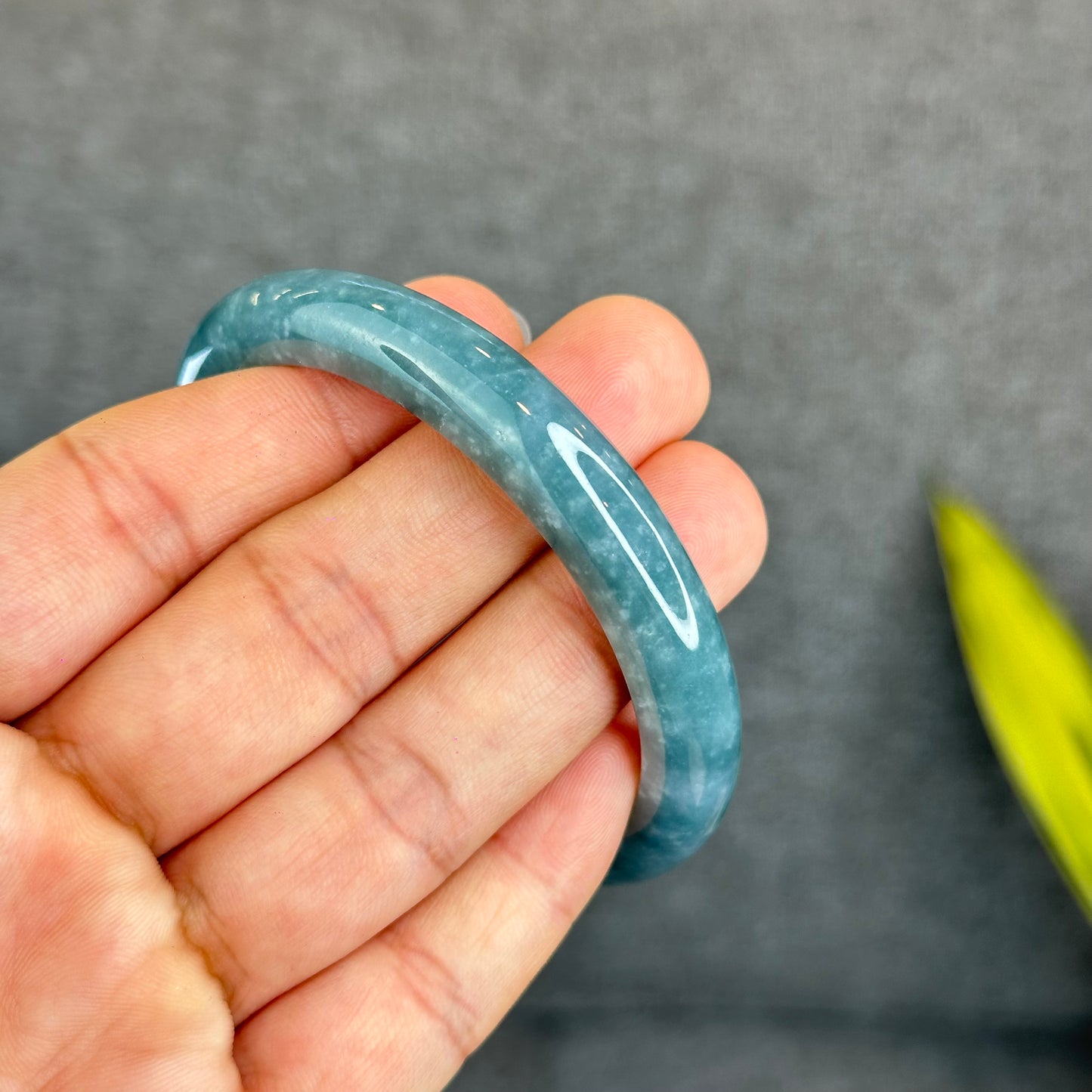 Natural Dark Blue Water Jadeite Jade Banlge Leaf Style Size 58 mm