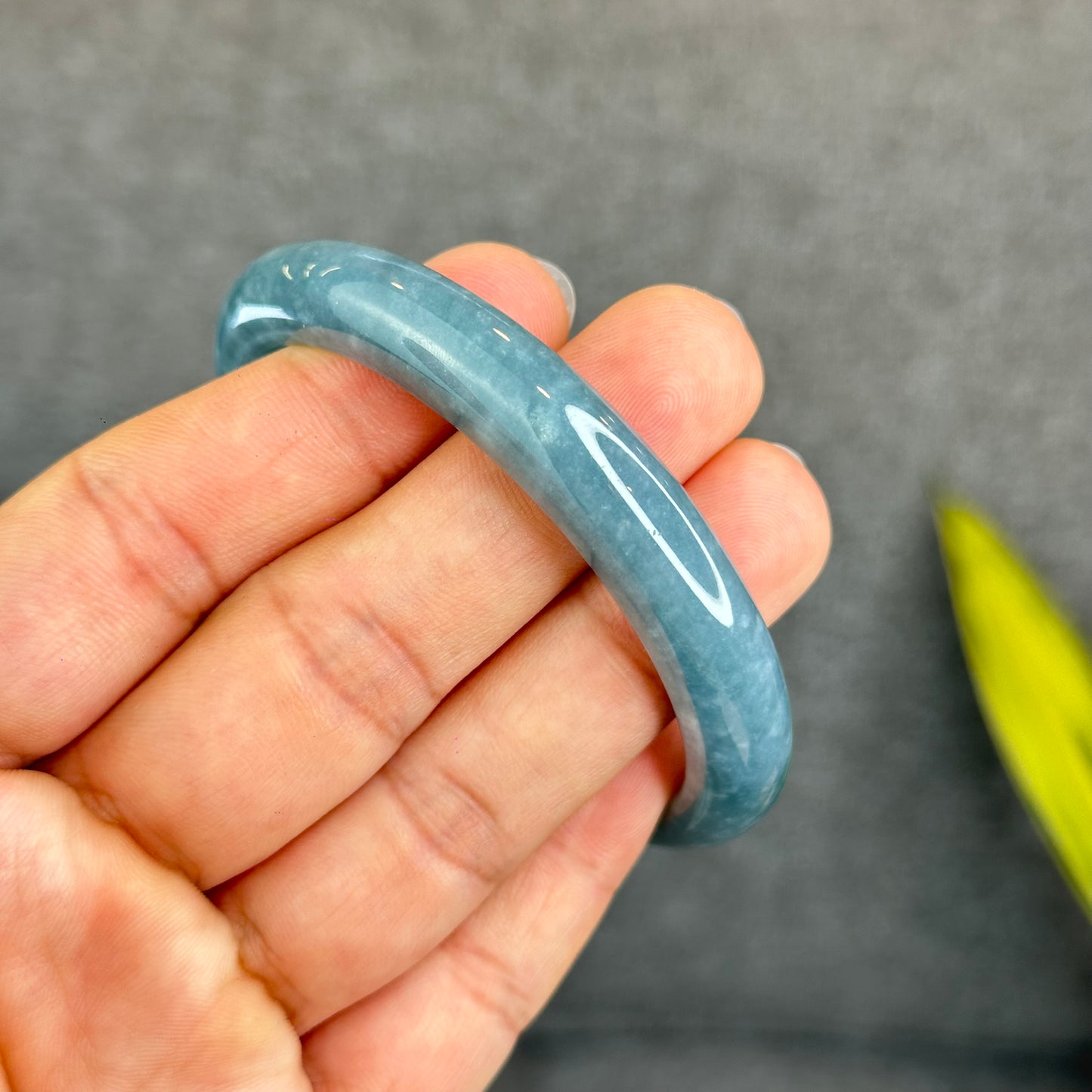 Natural Dark Blue Water Jadeite Jade Banlge Leaf Style Size 58 mm