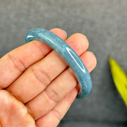 Natural Dark Blue Water Jadeite Jade Banlge Leaf Style Size 58 mm