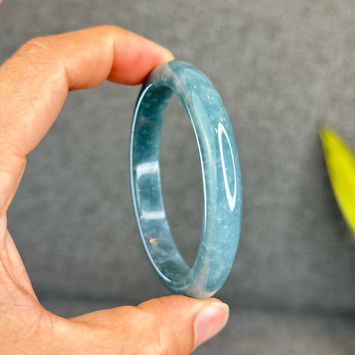 Natural Dark Blue Water Jadeite Jade Banlge Leaf Style Size 58 mm