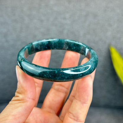 Natural Dark Blue Water Jadeite Jade Banlge Leaf Style Size 60.5 mm