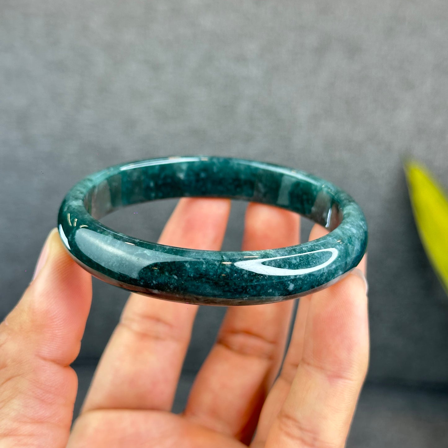 Natural Dark Blue Water Jadeite Jade Banlge Leaf Style Size 60.5 mm
