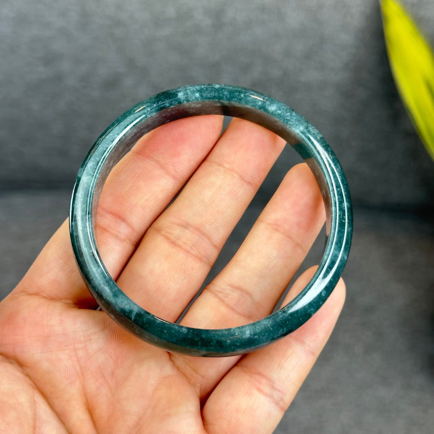 Natural Dark Blue Water Jadeite Jade Banlge Leaf Style Size 60.5 mm