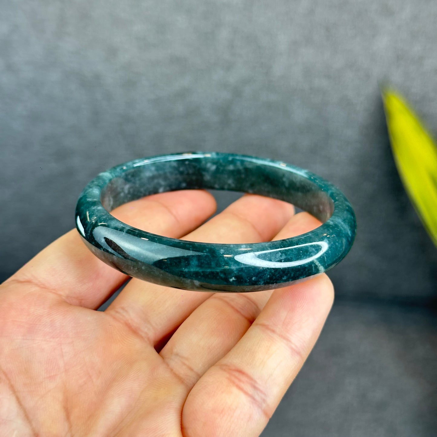 Natural Dark Blue Water Jadeite Jade Banlge Leaf Style Size 60.5 mm