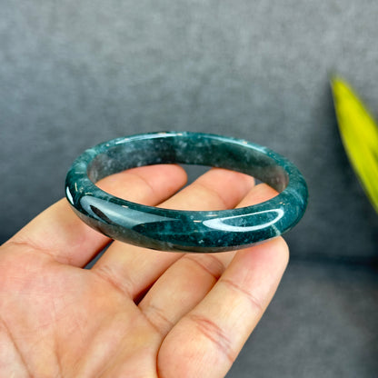Natural Dark Blue Water Jadeite Jade Banlge Leaf Style Size 60.5 mm
