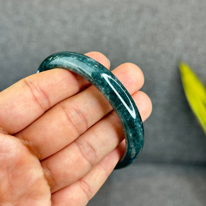 Natural Dark Blue Water Jadeite Jade Banlge Leaf Style Size 60.5 mm