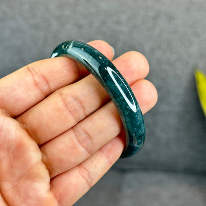 Natural Dark Blue Water Jadeite Jade Banlge Leaf Style Size 60.5 mm