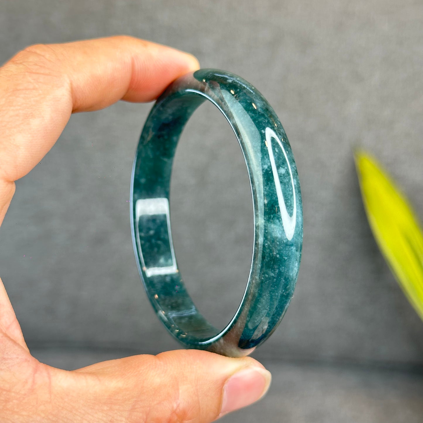 Natural Dark Blue Water Jadeite Jade Banlge Leaf Style Size 60.5 mm