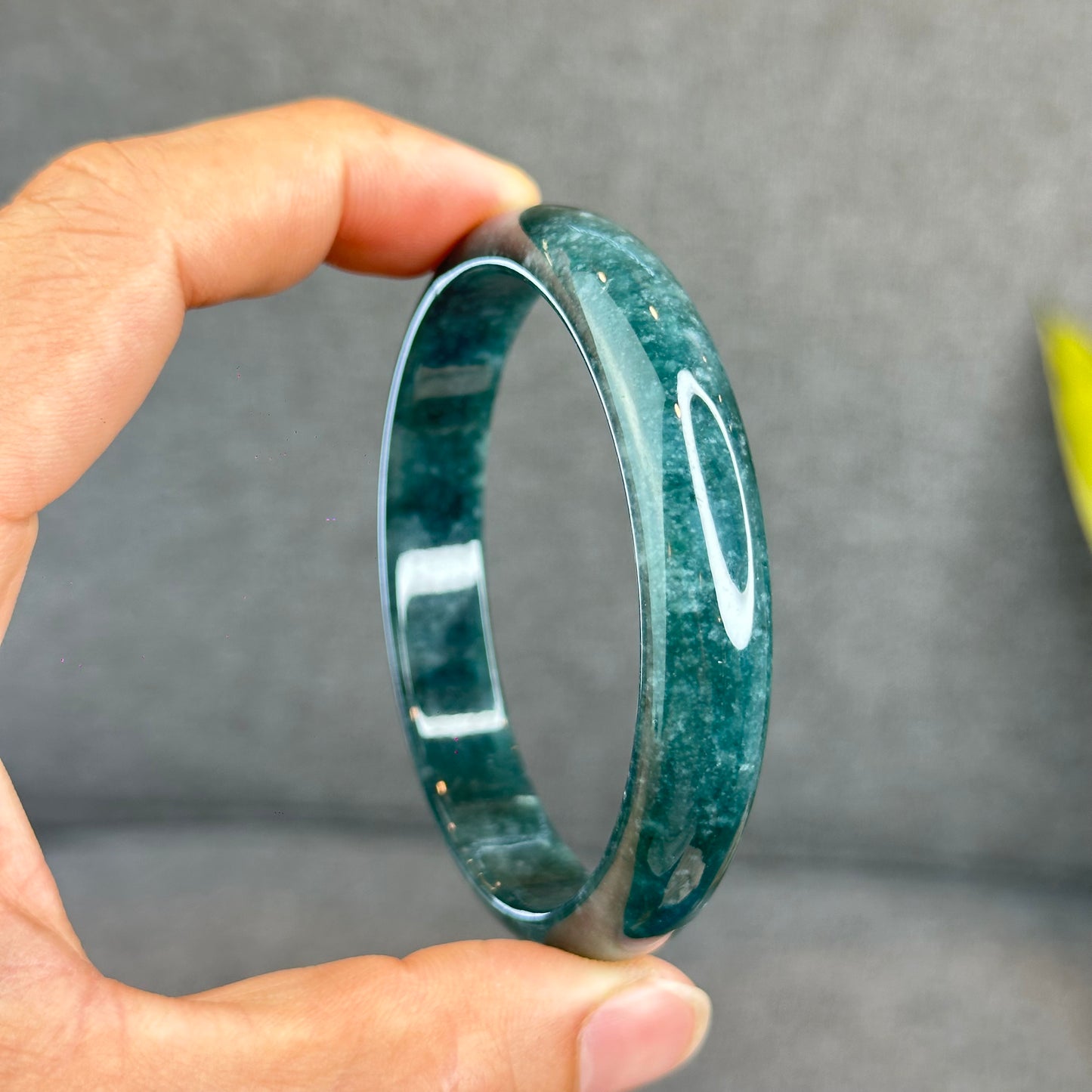 Natural Dark Blue Water Jadeite Jade Banlge Leaf Style Size 60.5 mm