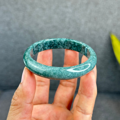 Natural Dark Blue Water Jadeite Jade Banlge Leaf Style Size 56.5 mm