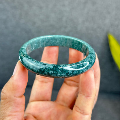 Natural Dark Blue Water Jadeite Jade Banlge Leaf Style Size 56.5 mm