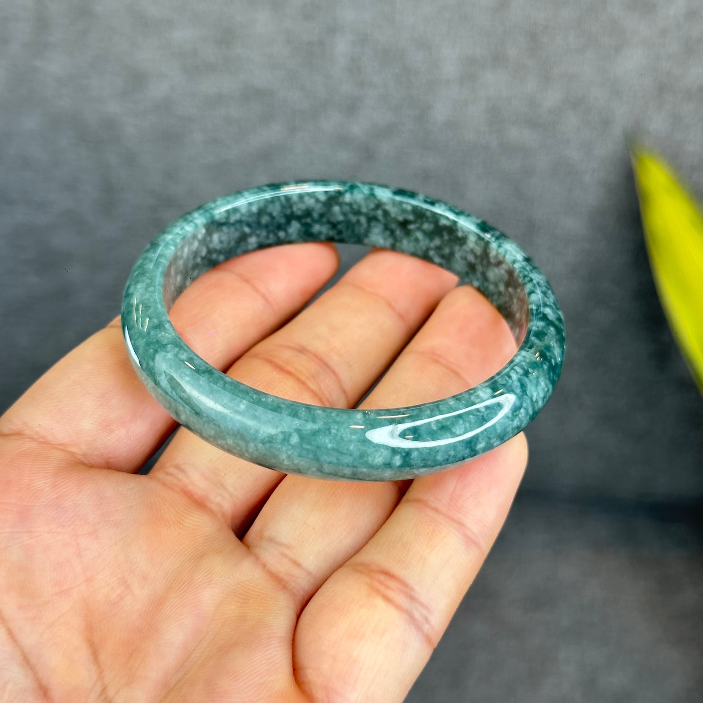 Natural Dark Blue Water Jadeite Jade Banlge Leaf Style Size 56.5 mm