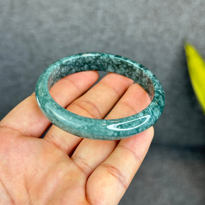 Natural Dark Blue Water Jadeite Jade Banlge Leaf Style Size 56.5 mm