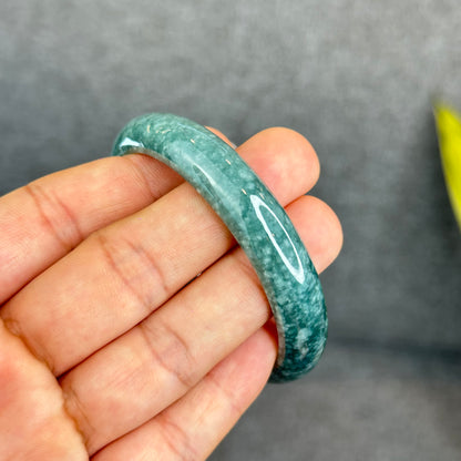 Natural Dark Blue Water Jadeite Jade Banlge Leaf Style Size 56.5 mm