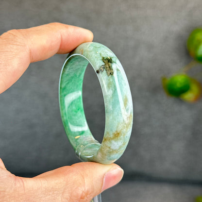 Son Thuy Light Green Natural Jadeite Jade Bangle Leaf Style Size 49 mm