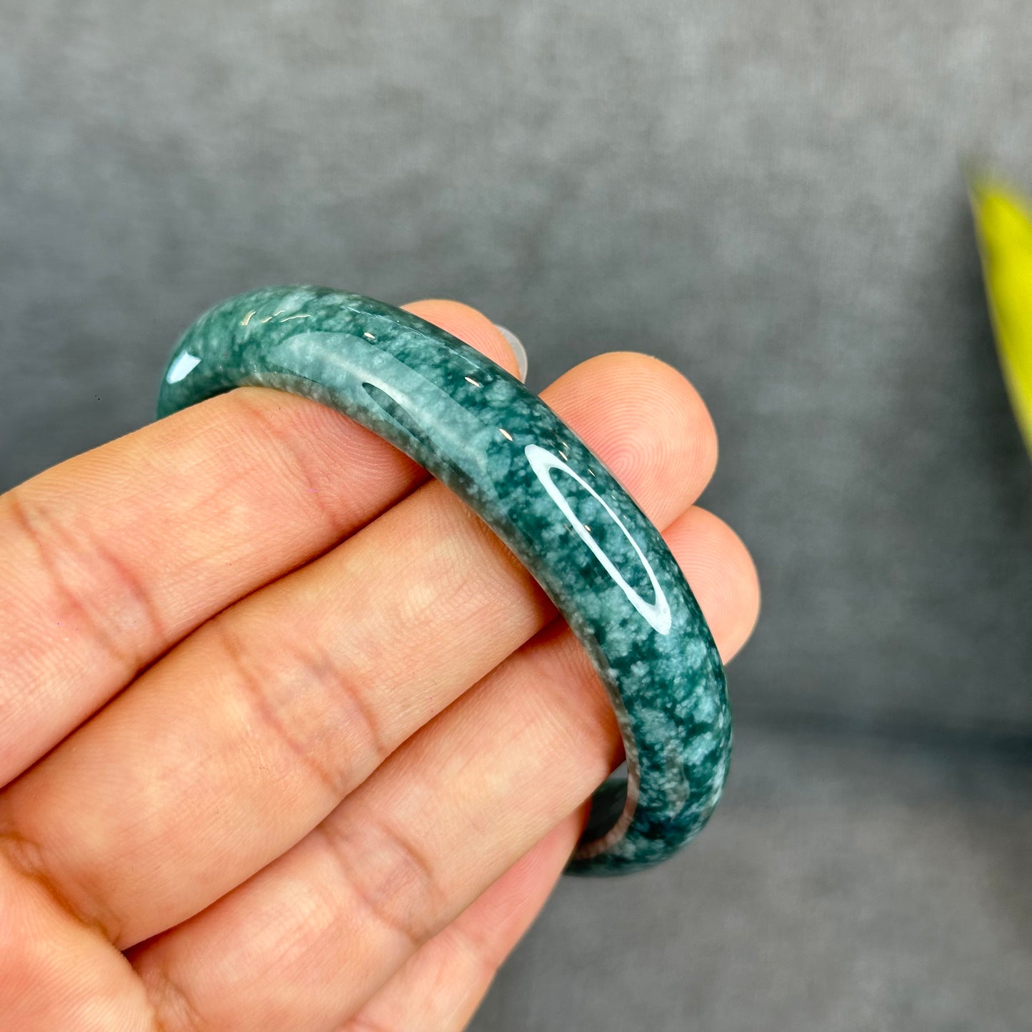 Natural Dark Blue Water Jadeite Jade Banlge Leaf Style Size 56.5 mm