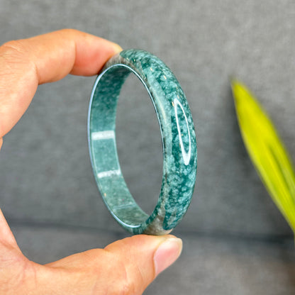 Natural Dark Blue Water Jadeite Jade Banlge Leaf Style Size 56.5 mm