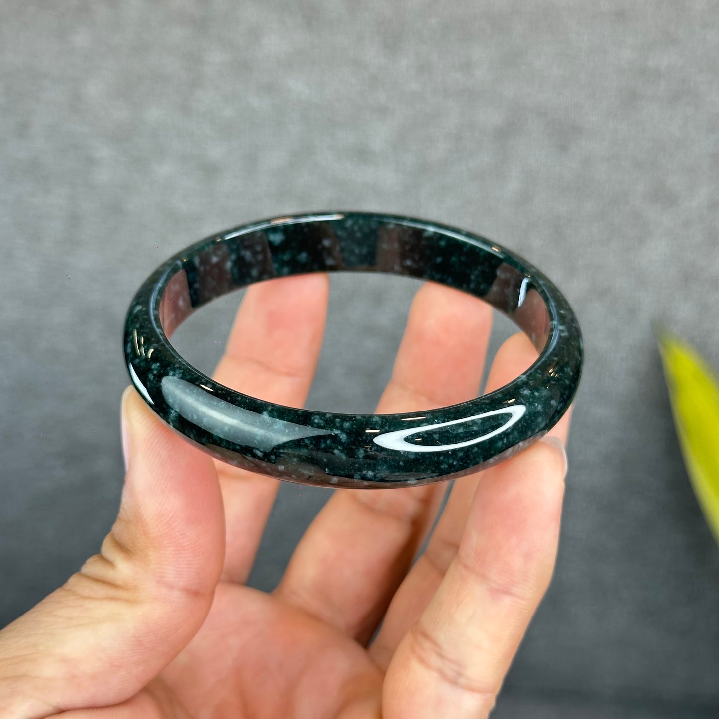 Natural Dark Blue Water Jadeite Jade Bangle Leaf Style Size 62.5 mm