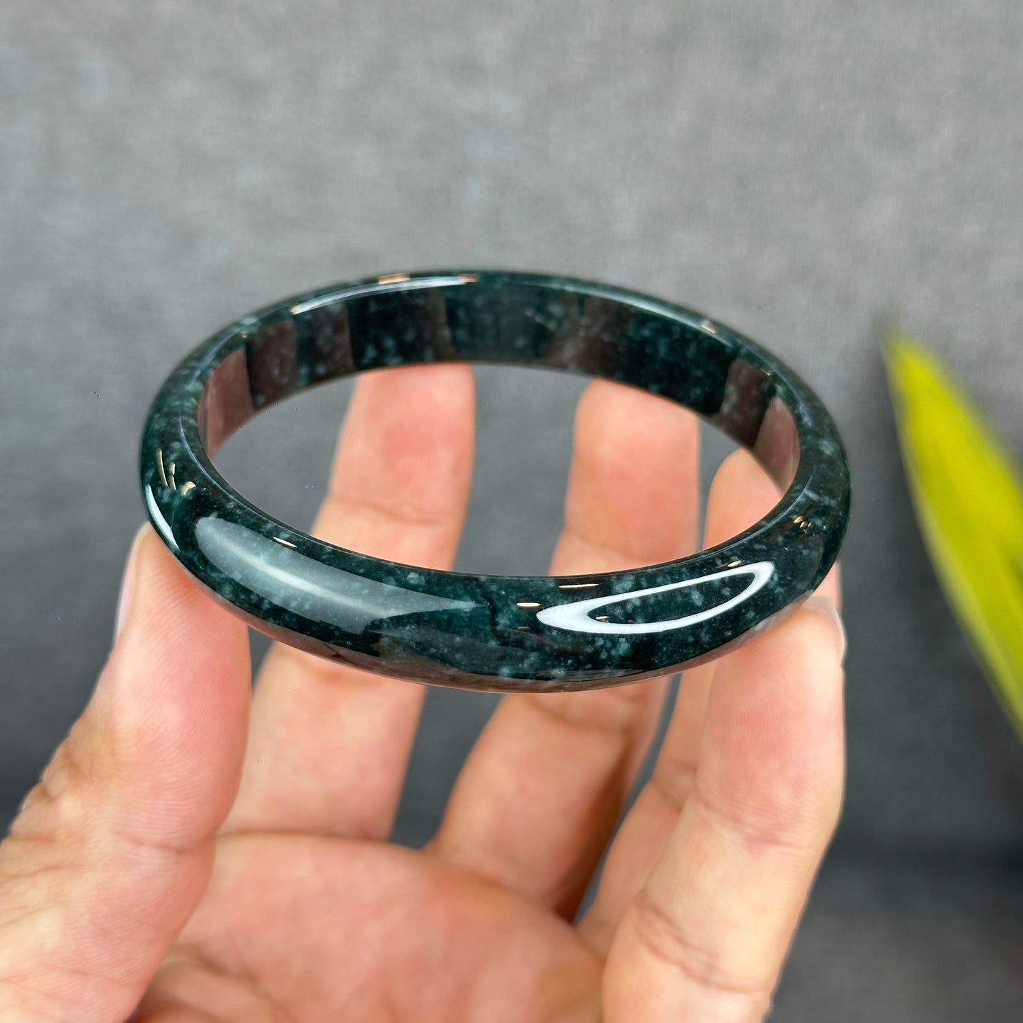 Natural Dark Blue Water Jadeite Jade Bangle Leaf Style Size 62.5 mm