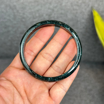 Natural Dark Blue Water Jadeite Jade Bangle Leaf Style Size 62.5 mm