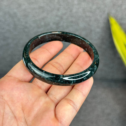Natural Dark Blue Water Jadeite Jade Bangle Leaf Style Size 62.5 mm