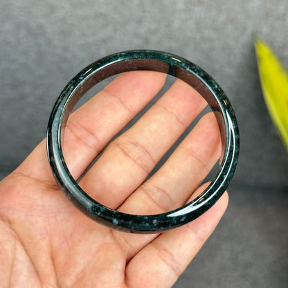 Natural Dark Blue Water Jadeite Jade Bangle Leaf Style Size 62.5 mm