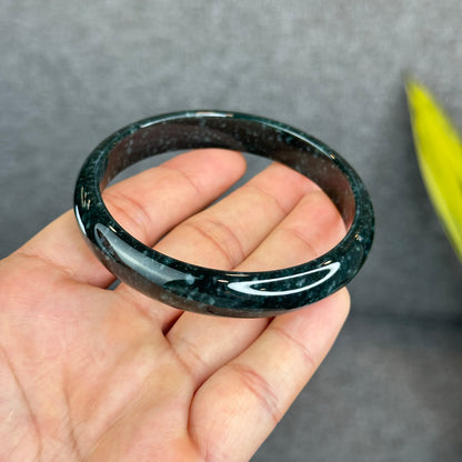 Natural Dark Blue Water Jadeite Jade Bangle Leaf Style Size 62.5 mm