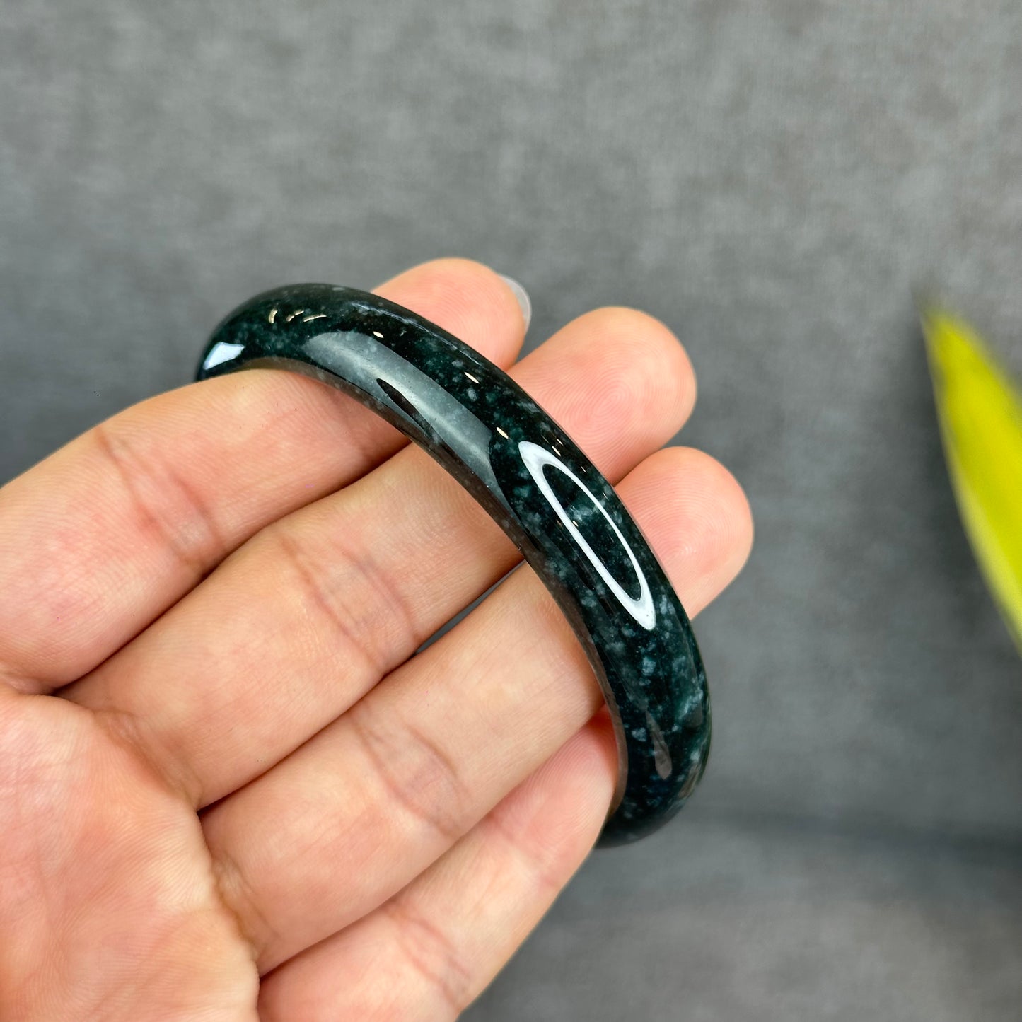 Natural Dark Blue Water Jadeite Jade Bangle Leaf Style Size 62.5 mm