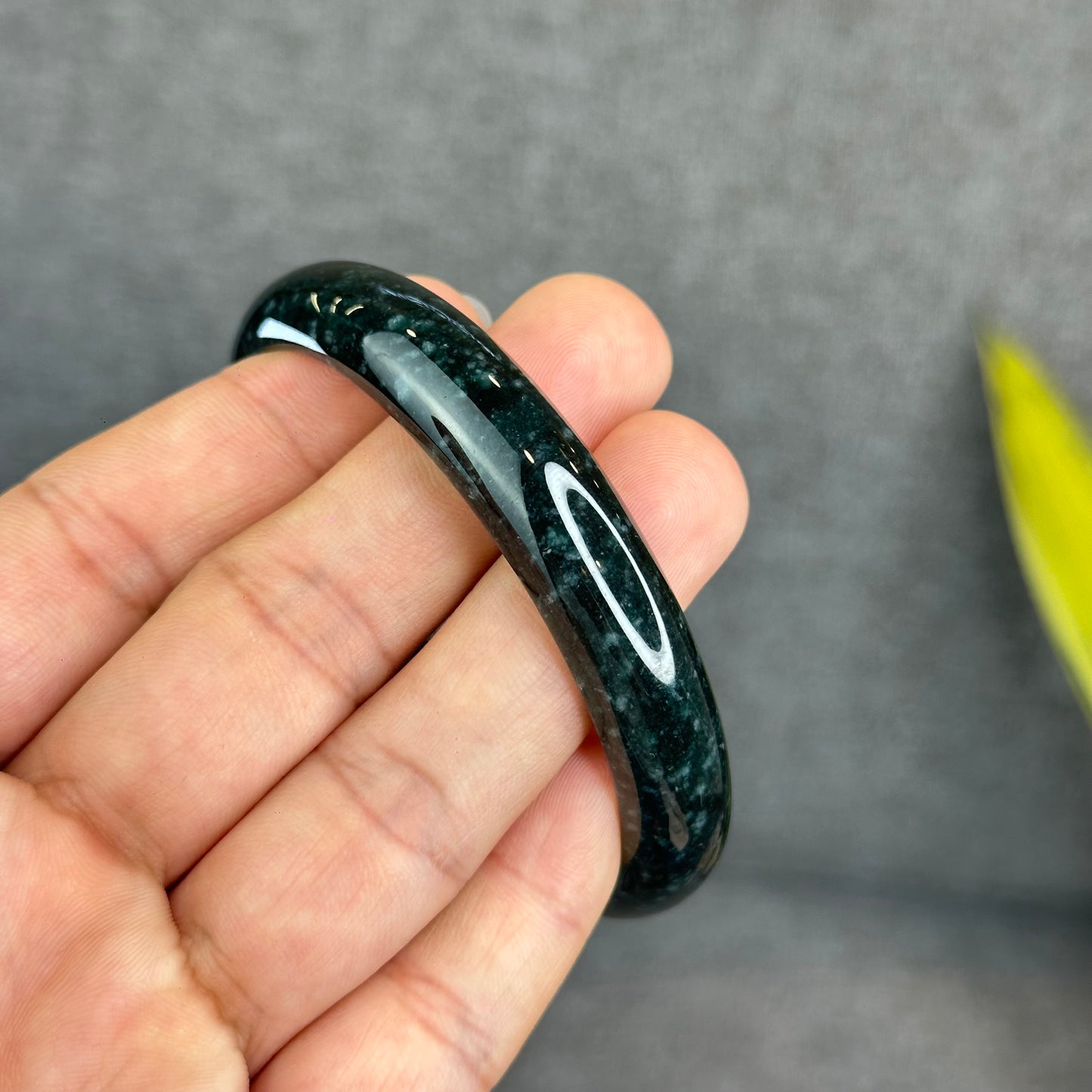 Natural Dark Blue Water Jadeite Jade Bangle Leaf Style Size 62.5 mm