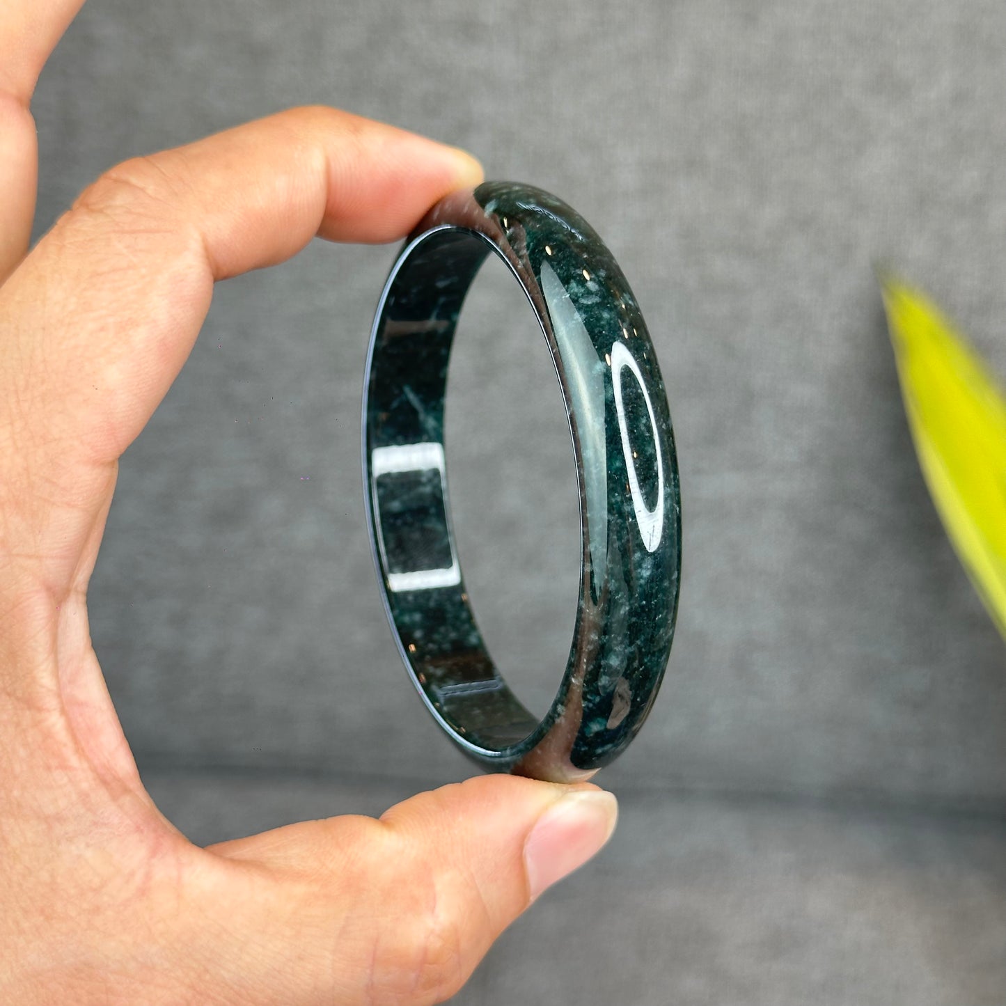 Natural Dark Blue Water Jadeite Jade Bangle Leaf Style Size 62.5 mm