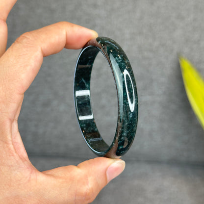 Natural Dark Blue Water Jadeite Jade Bangle Leaf Style Size 62.5 mm