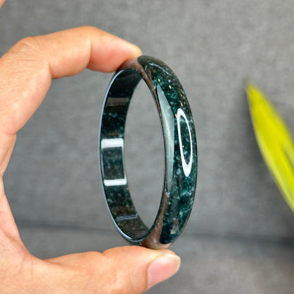 Natural Dark Blue Water Jadeite Jade Bangle Leaf Style Size 62.5 mm