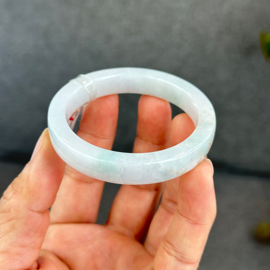 Natural Orange Blossom touch of Green Jadeite Jade Bangle Square Style Size 50 mm