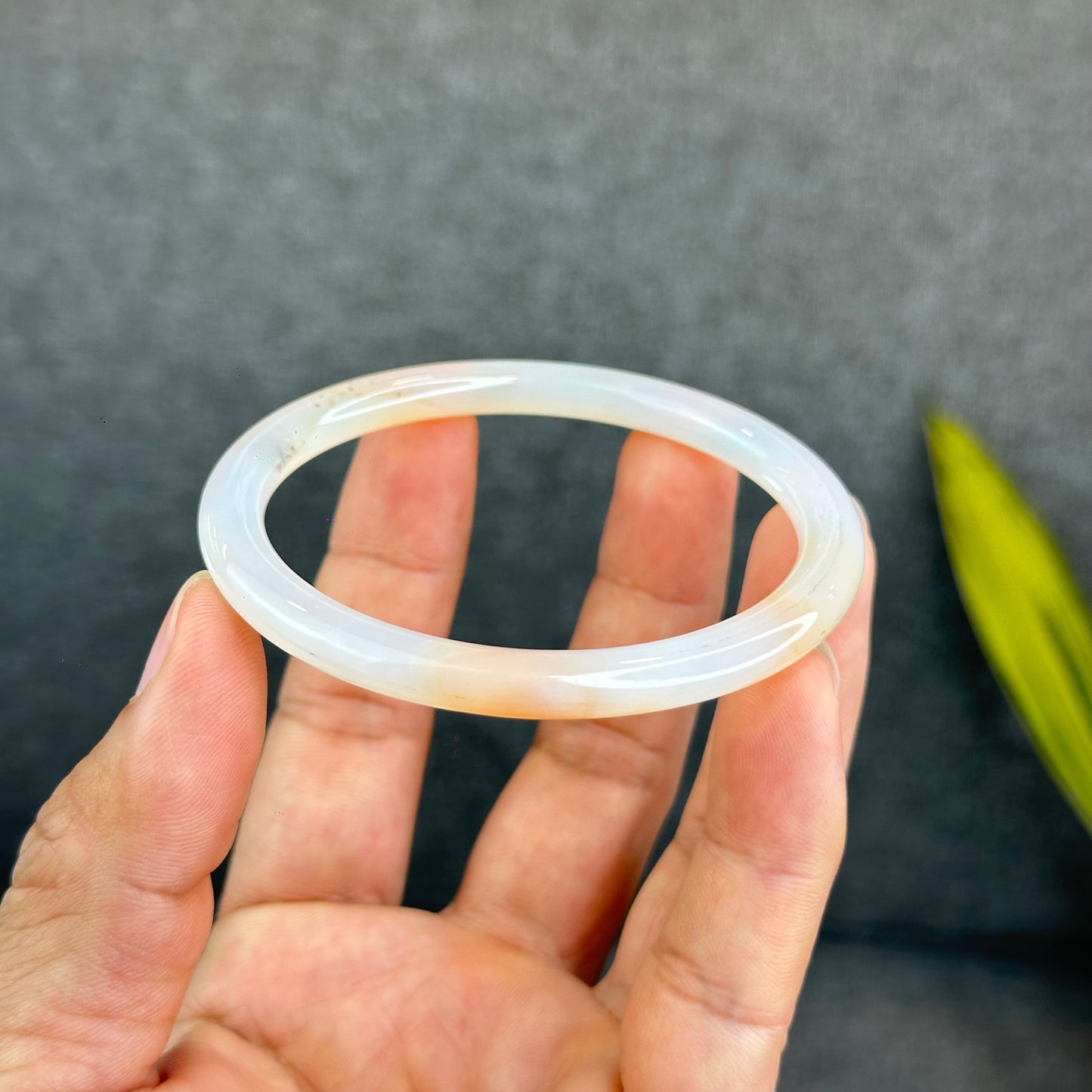 Natural White Chalcedony Bangle Chopstick Style Size 59 mm