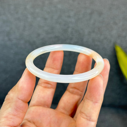 Natural White Chalcedony Bangle Chopstick Style Size 59 mm