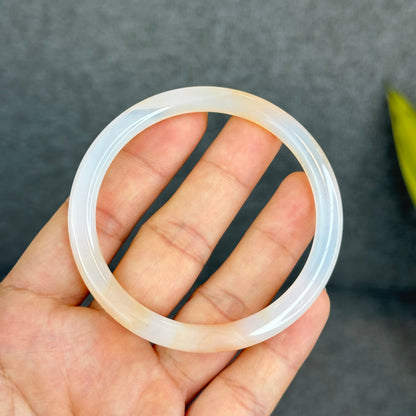 Natural White Chalcedony Bangle Chopstick Style Size 59 mm
