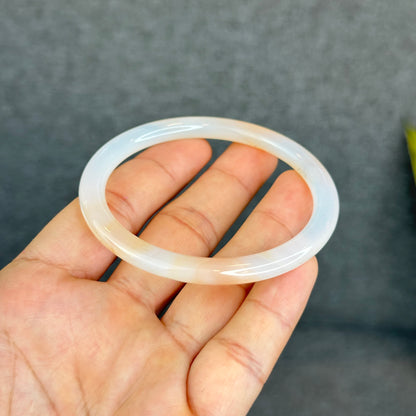 Natural White Chalcedony Bangle Chopstick Style Size 59 mm
