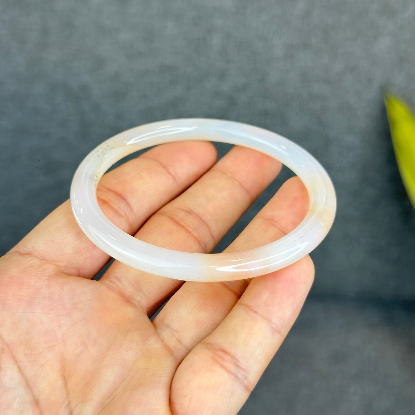 Natural White Chalcedony Bangle Chopstick Style Size 59 mm