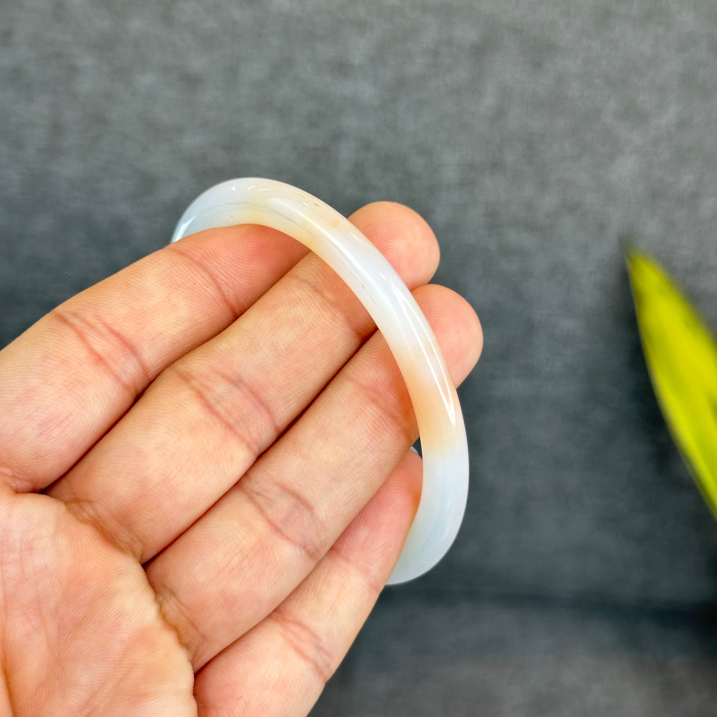 Natural White Chalcedony Bangle Chopstick Style Size 59 mm